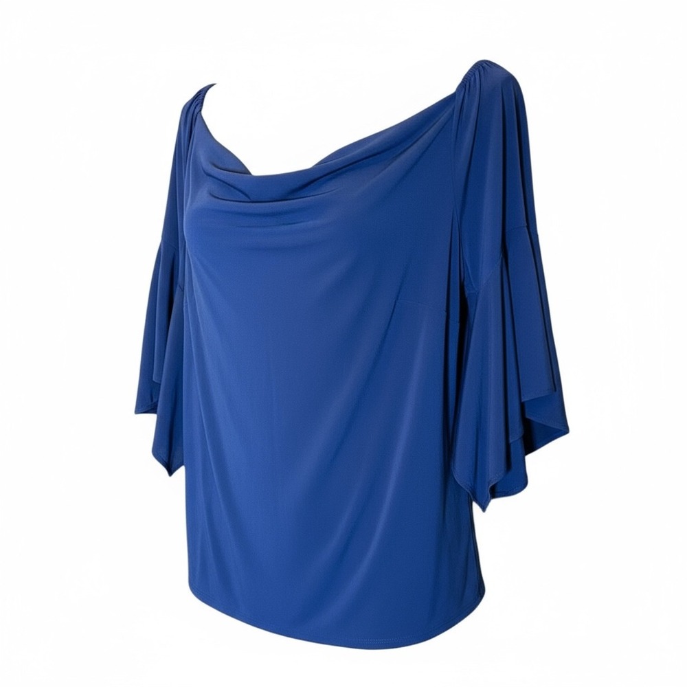 Joanna Hope‎ Royal Blue Off Shoulder Drape Cowl Neck Bell Sleeve Top Women's 28